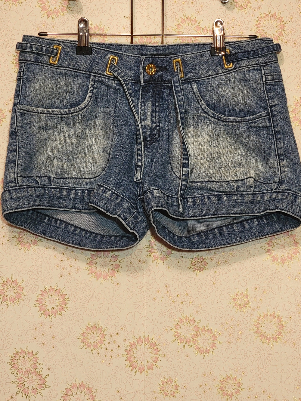 Y2K Street Vibes - Blue Denim Jean Shorts with Drawstring Waist - Sz 7